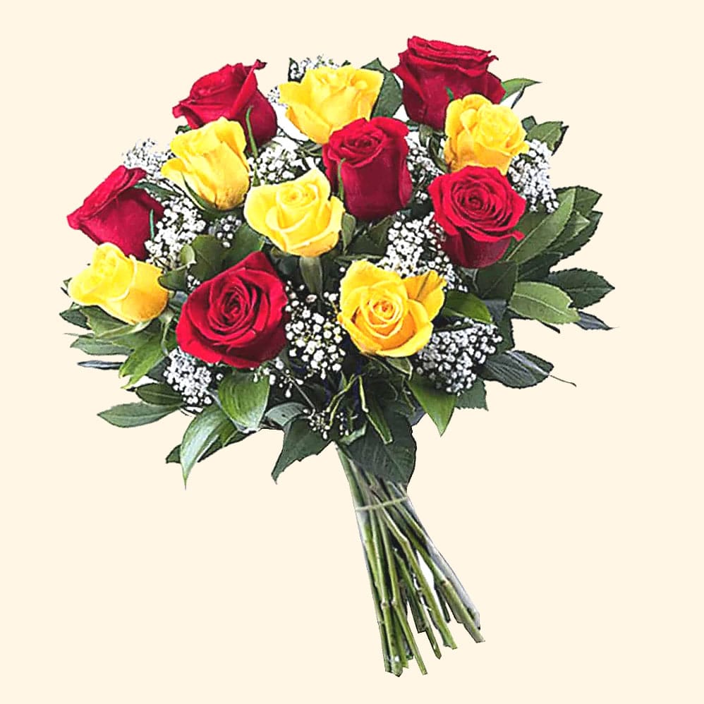 Bouquet 12 rose rosse e gialle. Flowers delivery Rome