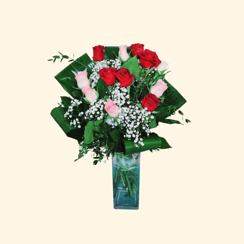 Bouquet 12 rose rosse e rosa consegniamo a domicilio a Roma
