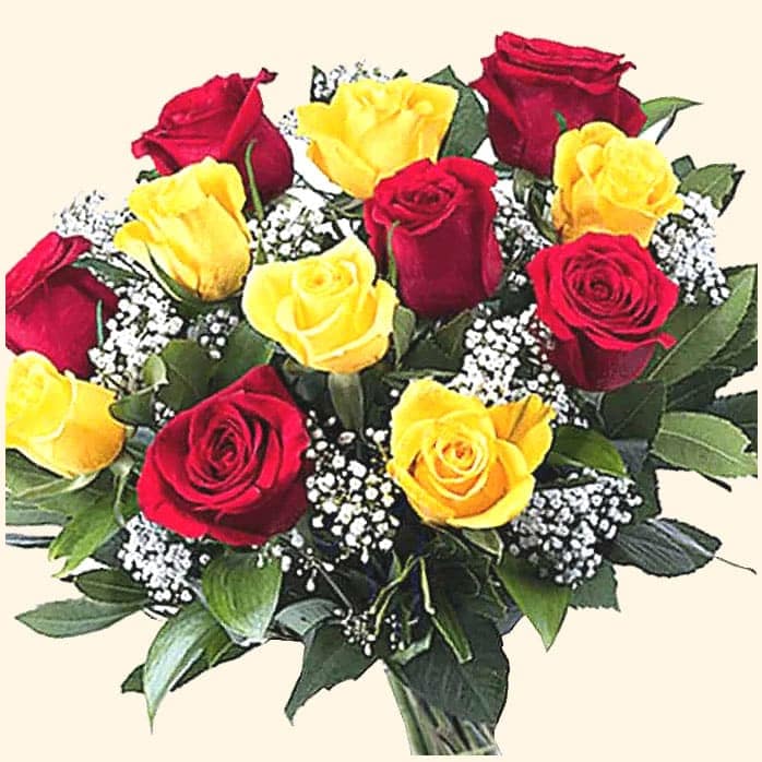 Bouquet 12 rose rosse e gialle. Flowers delivery Rome