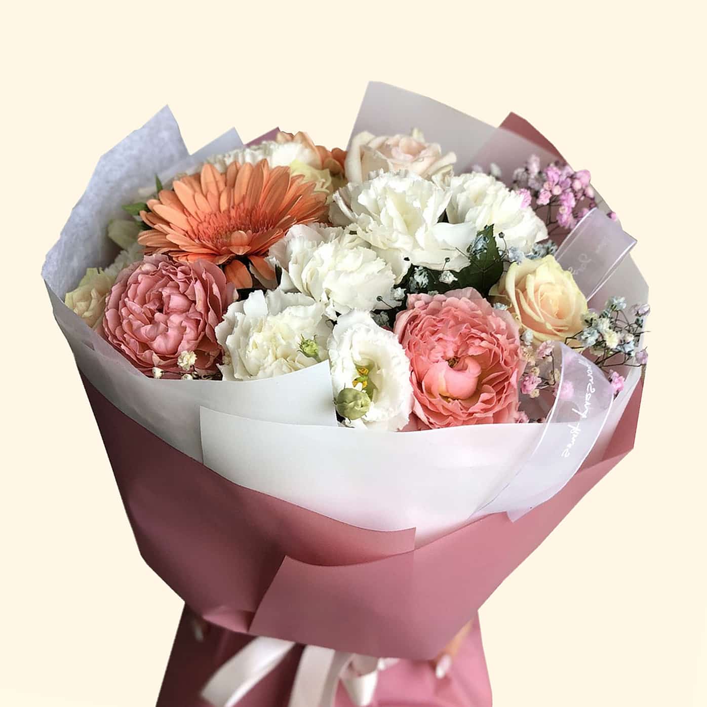 Bouquet di Gerbere. Rose Lisianthus e Nebbiolina. Consegna a domicilio