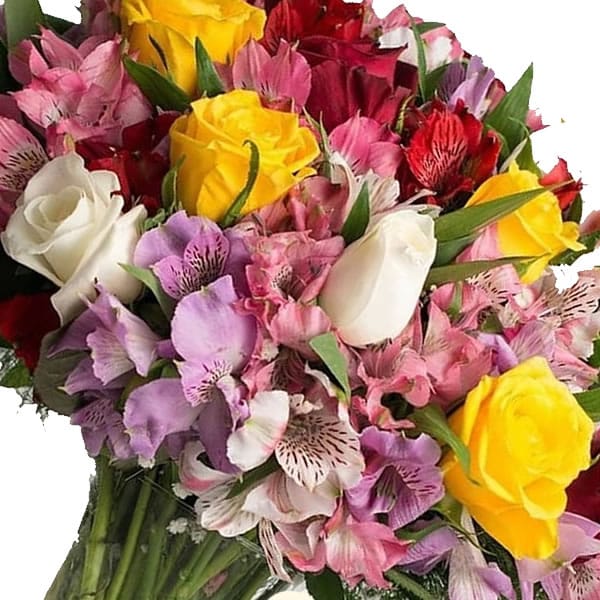 Bouquet di Rose colorate e Alstroemeria